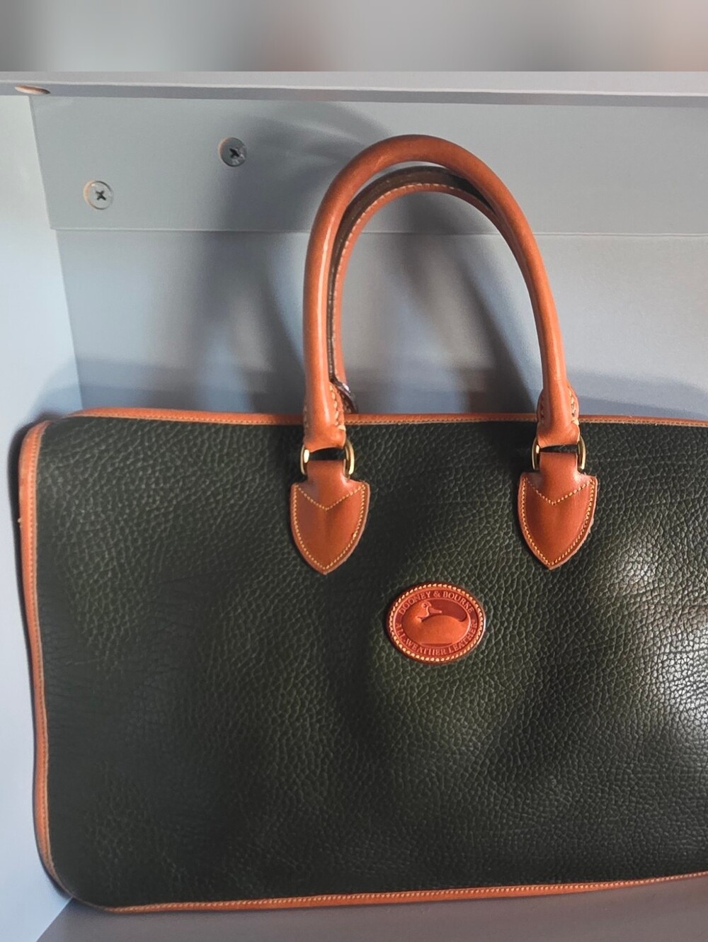 Dooney & Bourke Vintage Green Pebbled Leather Satchel w/ Tan Trim